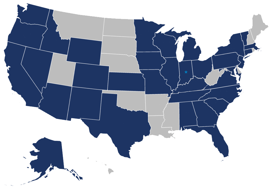Map showing states where Cooke Financial Group is licensed to provide financial advice.